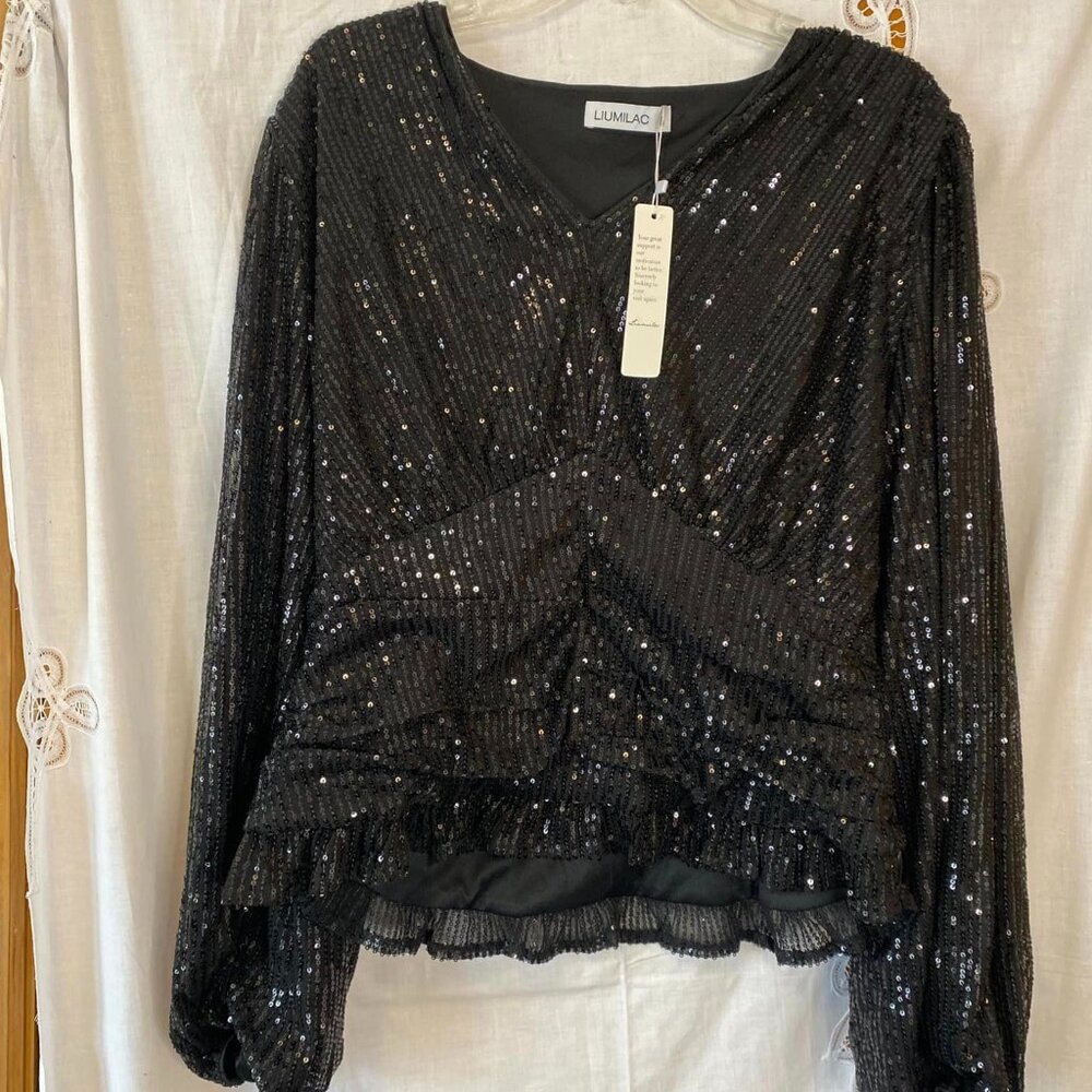 NWT Size 2XL Liumilac Black Sequin Women's Top